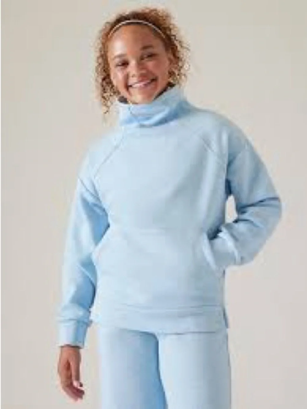Athleta Girl Cozy Karma Light Blue Funnel Neck Pullover Sweatshirt Girls XXL 16